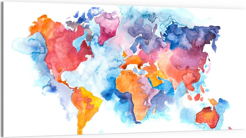 DEQORI Glasbild Acryl 100x50 cm 'Welt in Aquarell' Wandbild Bild modern Deko