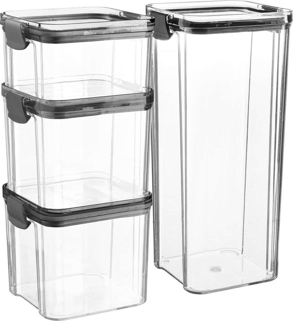 Argon Ta 4-teilig-Lebensmittel-Speichercontainer Set - Plastik-KÃ1/4chenvorrats-Organizer-Gläser - Clip-Deckel - 3 Größen - Schwarz