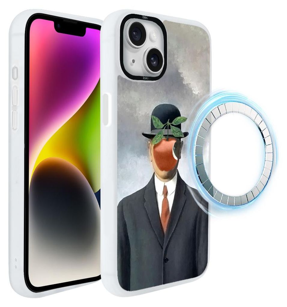 Schutzhülle für das iPhone 14, MagSafe-kompatibel, mattweiße Seiten, Der Menschensohn, Gemälde von René Magritte