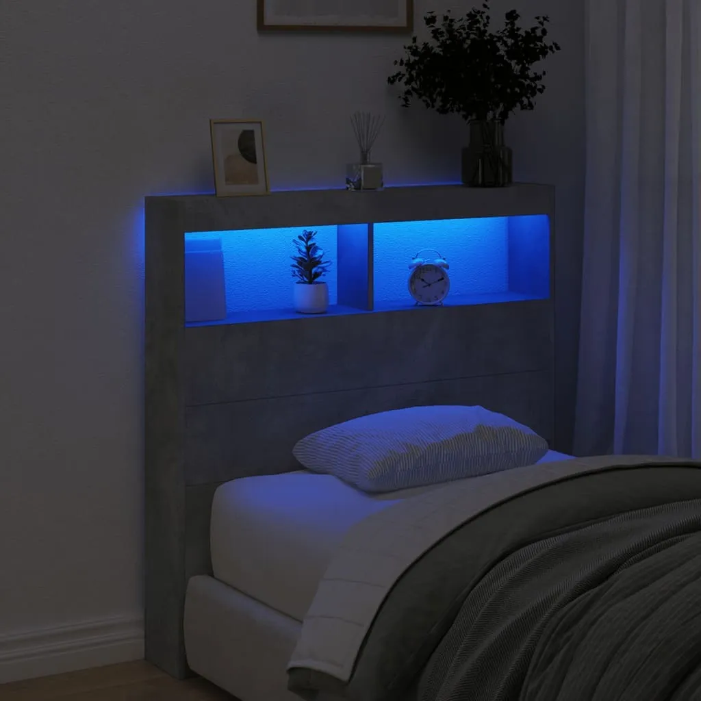 Tête de lit LED Gris Béton : Rangement intégré 100 cm pour chambre rangée