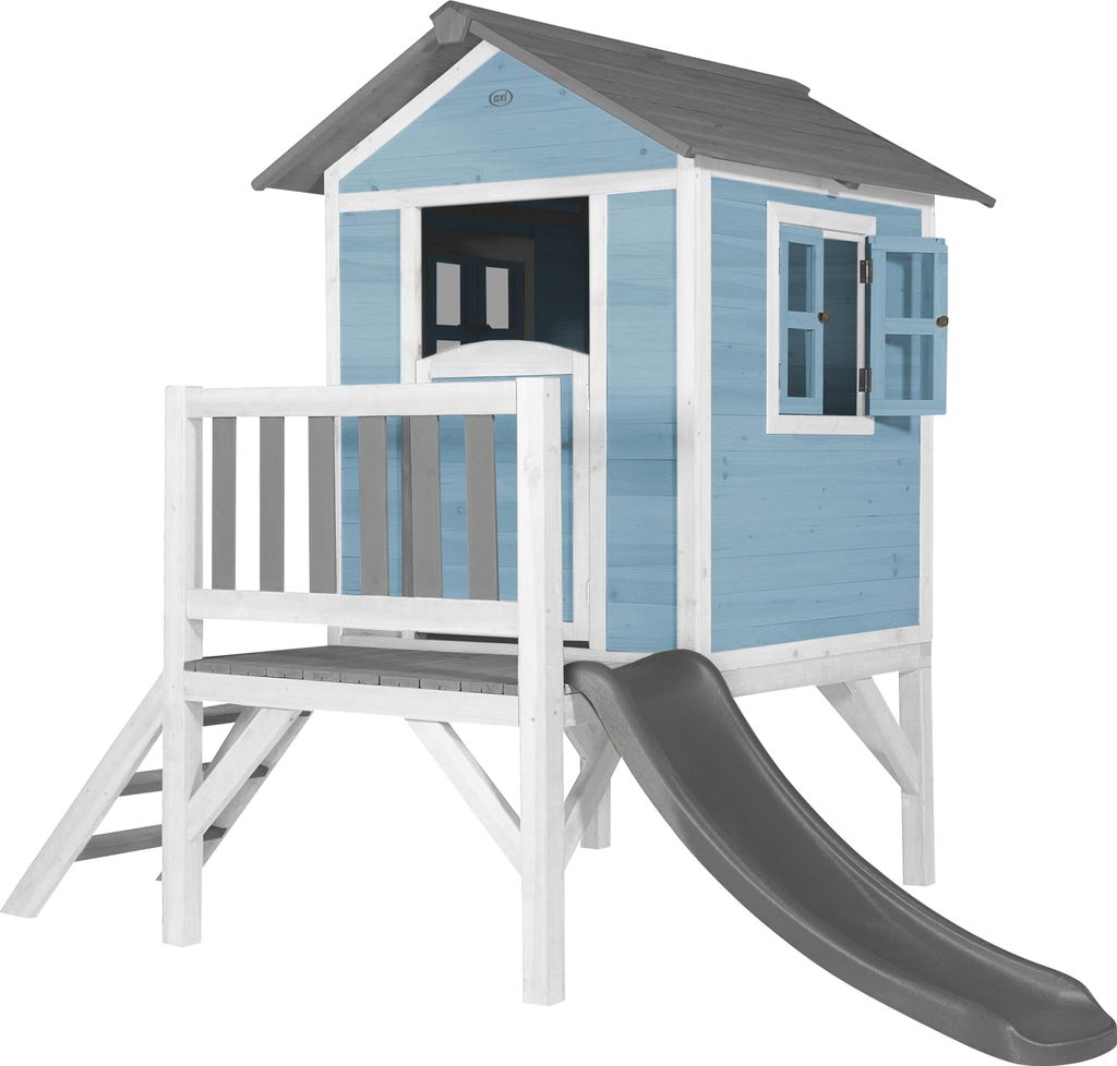 AXI Spielhaus Beach Lodge XL in Blau mit Rutsche in Grau | Stelzenhaus aus Holz für Kinder | Kleiner Spielturm für den Garten