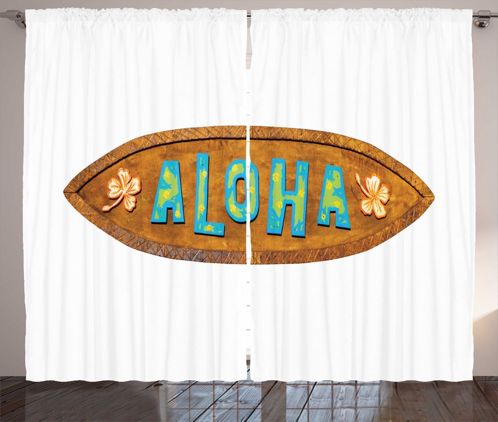 ABAKUHAUS Aloha Rustikaler Gardine, Holz mit Shamrocks Muster, Wohnzimmer Universalband Gardinen mit Schlaufen und Haken, 280 x 225 cm, Amber Sea G...