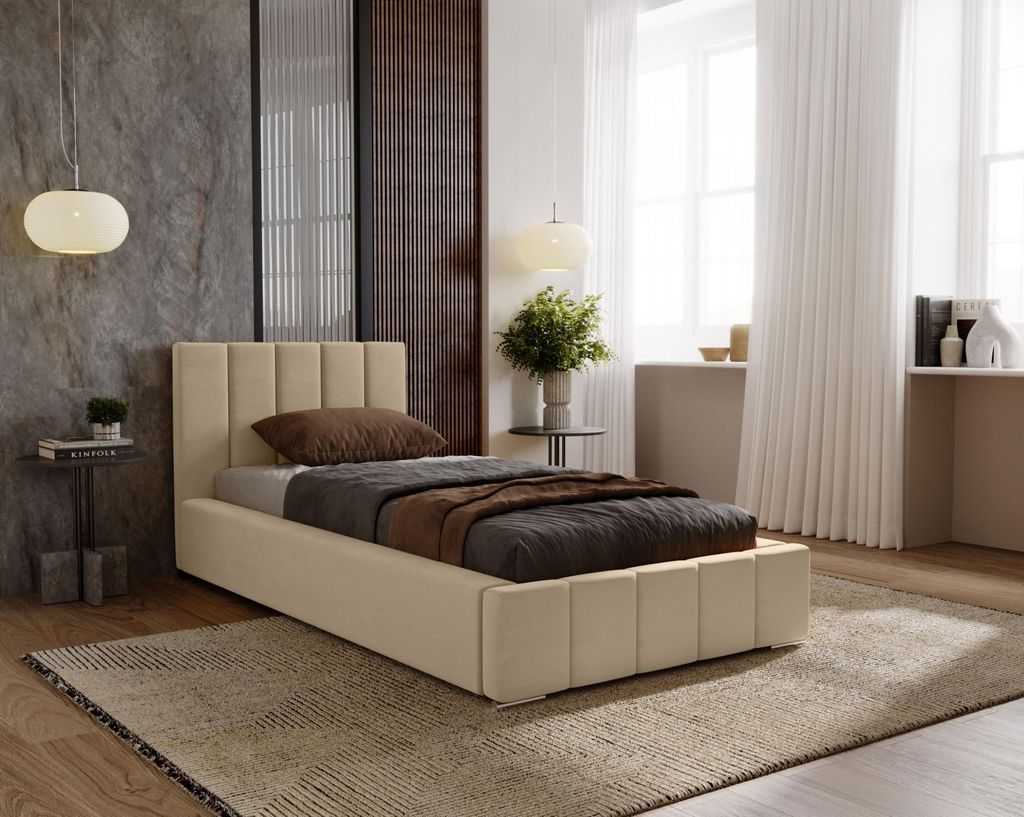 Einzelbett 100x200 mit Stauraum CULPEPER - creme