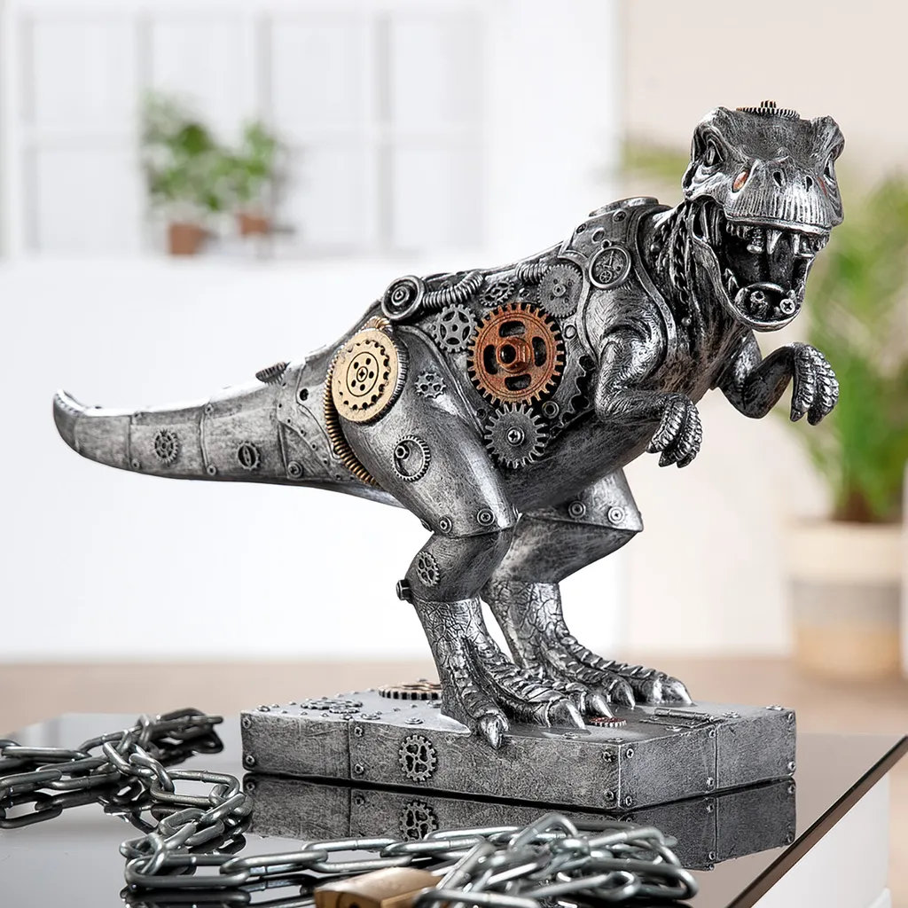 Objet Déco Dinosaure Steampunk Argent 40cm pour Bureau et Salon Chic