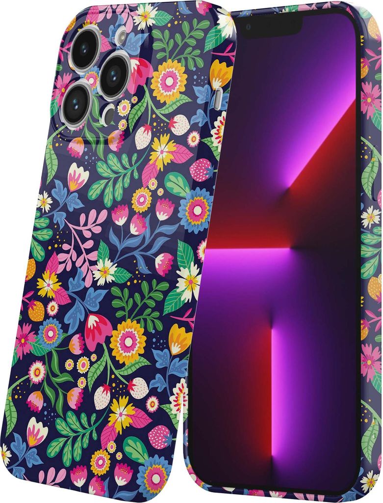 Smartphonica Handytasche passend für iPhone 13 Pro mit farbigem Blumenaufdruck - Flexible Softcase TPU - Backcover Case Farbiges Blumen Design