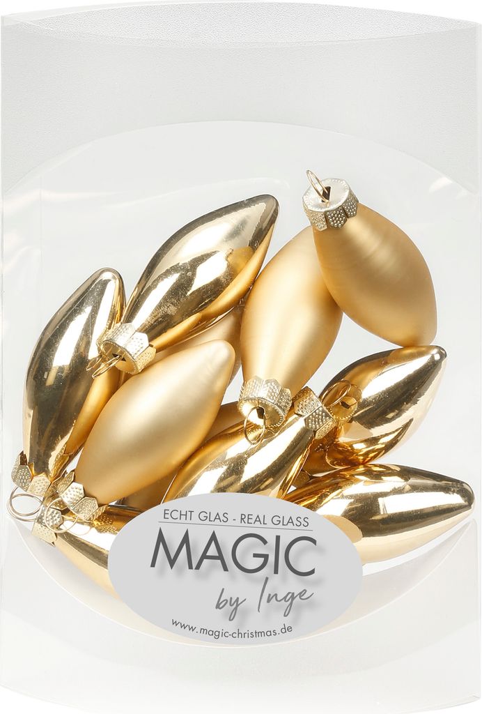 Christbaumschmuck Mini Glas Oliven 4.5cm Brokatgold, 12 Stück