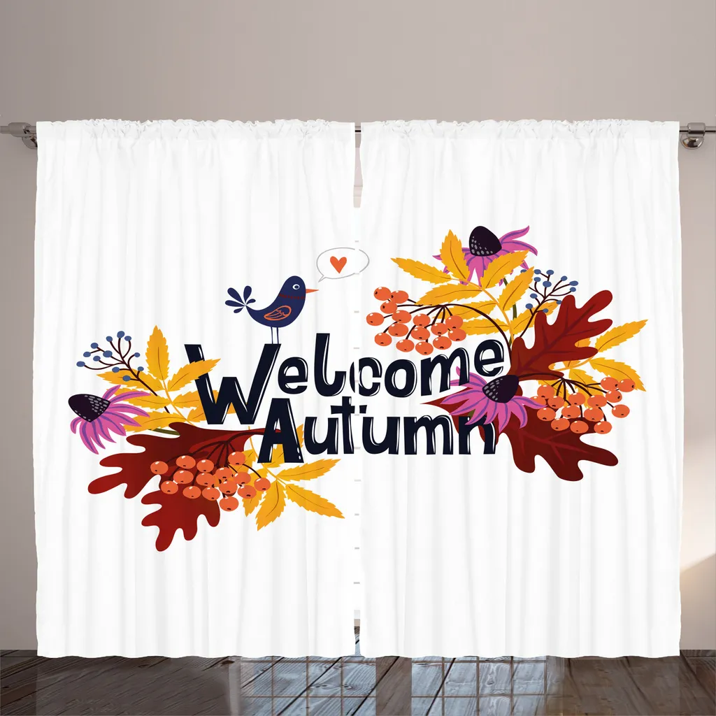 Rideau Rustique Motif Automne Multicolore avec Boucles et Crochets 225cm
