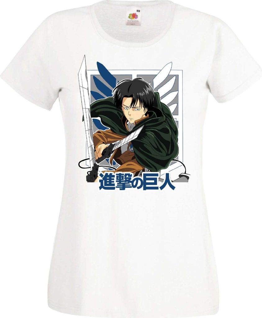 Damen T-Shirt Manga Anime Attack Anime On Titan Levi Ackerman 01 Levi Titan Attack, Lady 2XL / Weiß