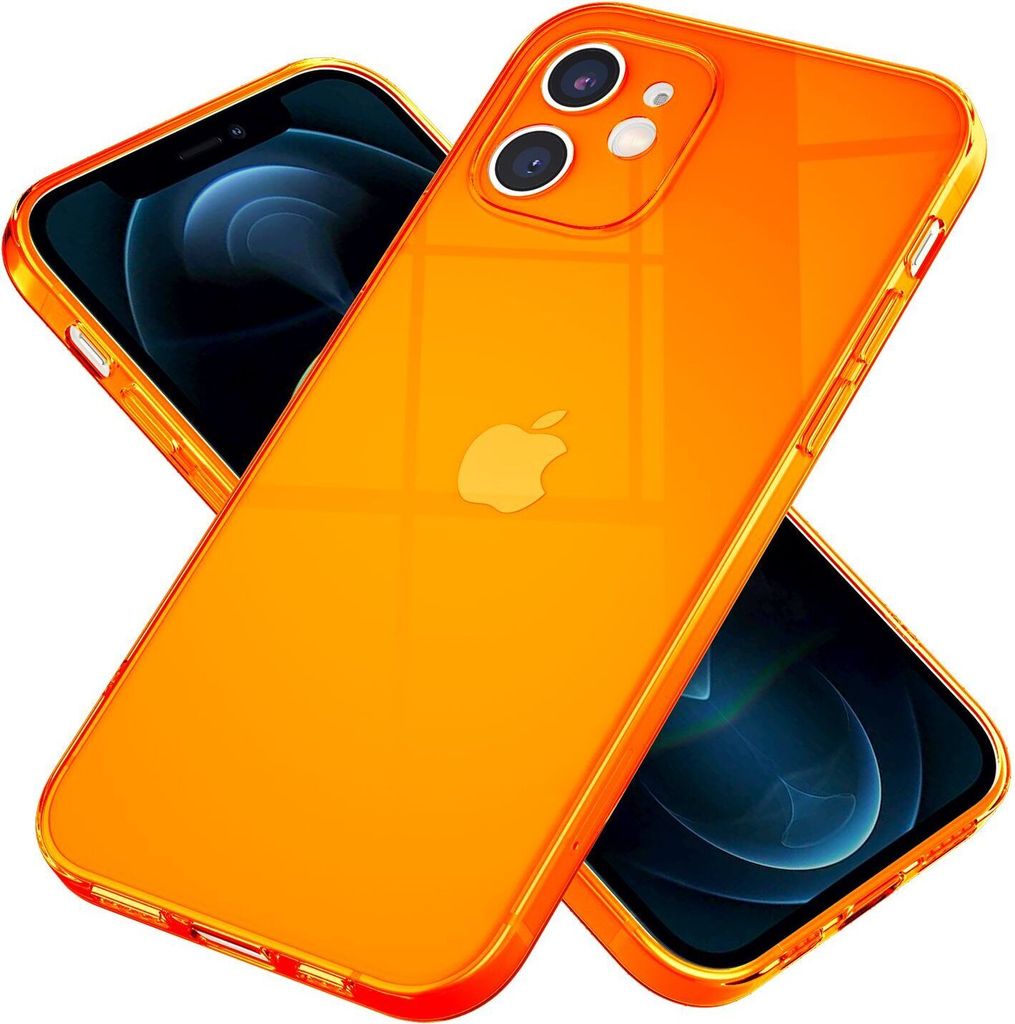 NALIA Klare Neon Handy Hülle für iPhone 12, Bunt Durchsichtig Schutz Case Cover Orange