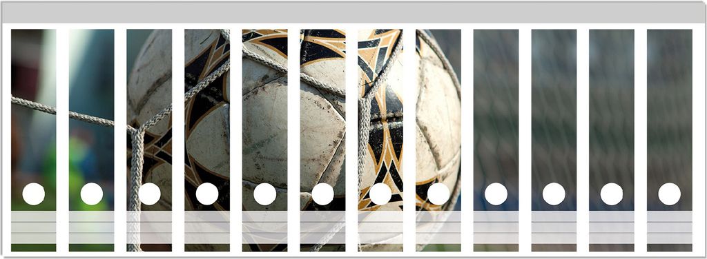 Wallario Ordnerrücken Sticker, selbstklebend für breite Ordner, 12 Stück, Motiv Fußball - Ball im Tor - Bolzplatz