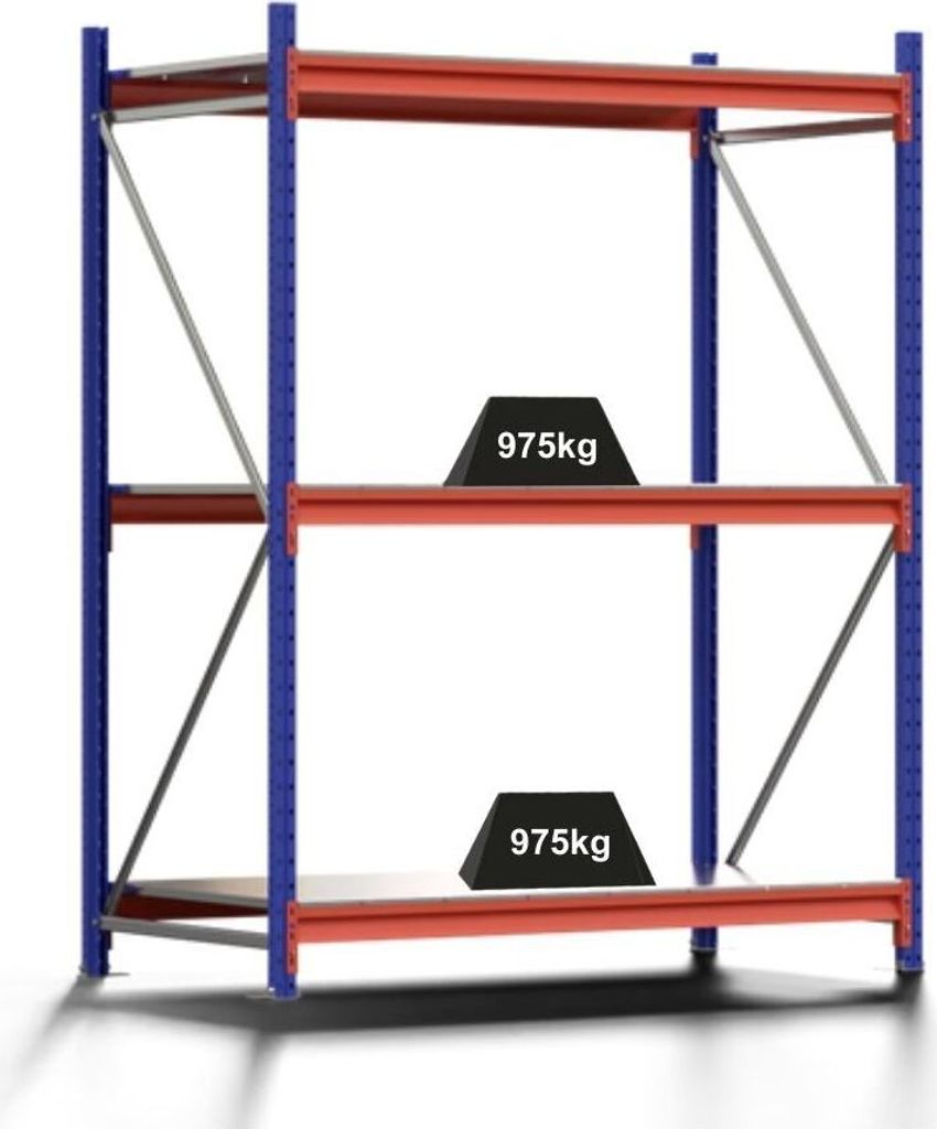 Weitspannregal MOOSE Stecksystem Omega-Profil | Grundregal | HxBxT 200x150x80cm | 3 Ebenen | Stahlplatten-Fachboden | Fachlast 975kg | Enzianblau/R...
