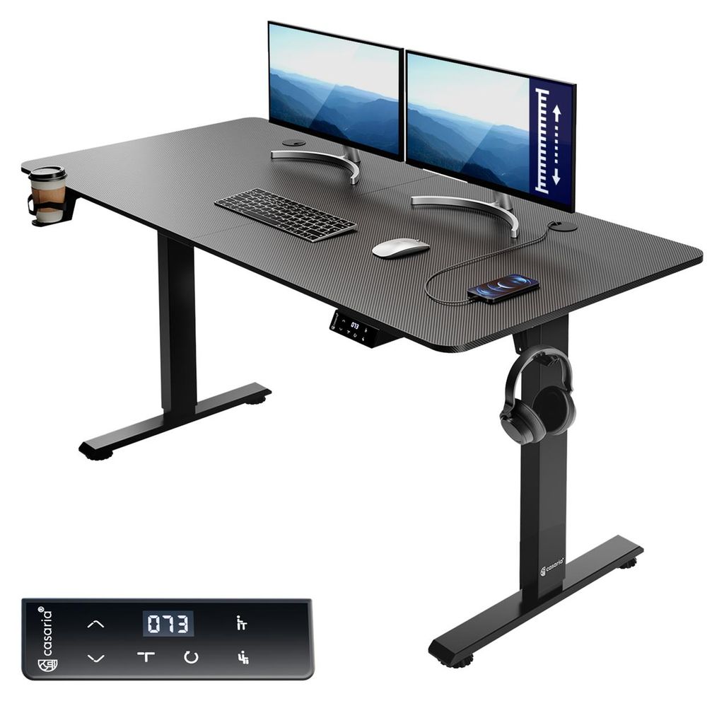 INNOVAR Glas-Stehschreibtisch 140 X 61 Cm – Elektrisch Höhenverstellbar, Mit Schubladen, Schwarz