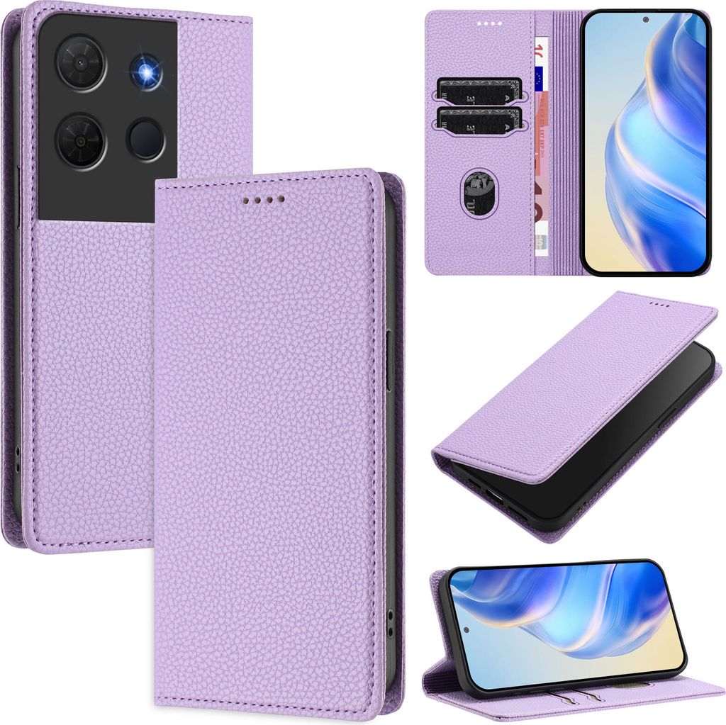 Litchi Leder Handyhülle für TCL 503 Wallet Kartenfächer Standfunktion Hülle Violett