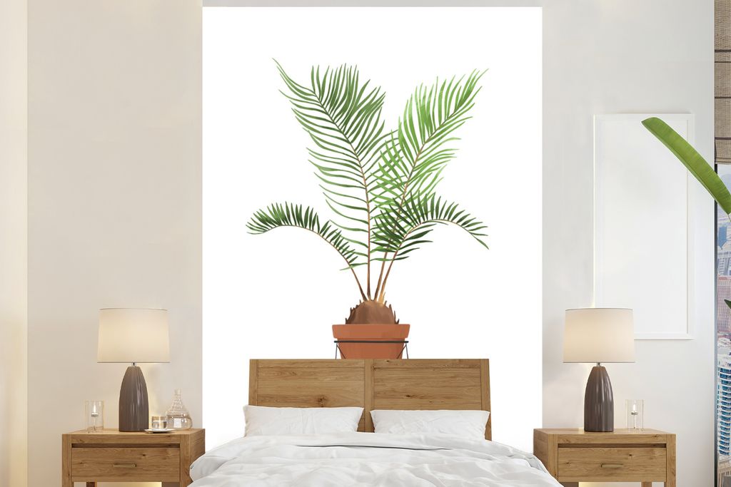 MuchoWow Fototapete für Wohnzimmer oder Schlafzimmer Wandtapete Vinyl Motivtapete Pflanzen - Palme - Blumentopf - 200x300 cm - Wanddekorationen