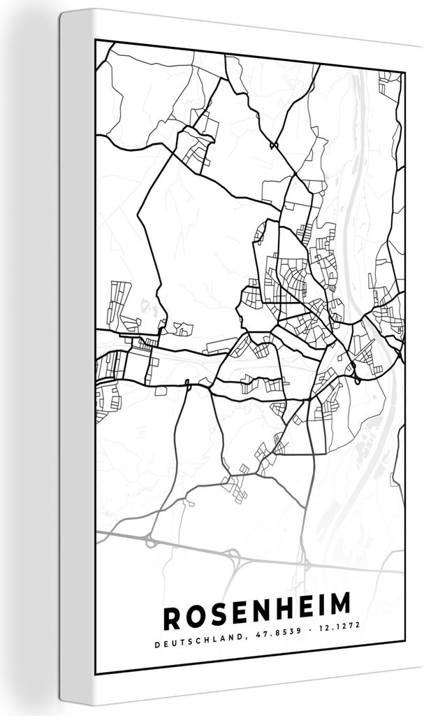 OneMillionCanvasses - Leinwandbilder - 90x140 cm, Karte - Rosenheim - Stadtplan - Karte, Wandbilder Kunstdruck Wanddekoration - Foto auf Leinwand...