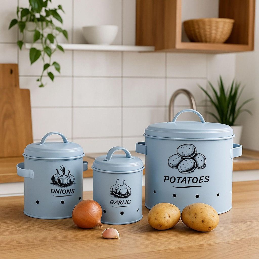 Aufbewahrungsboxen für Kartoffeln, Zwiebeln und Knoblauch - 3er-Set