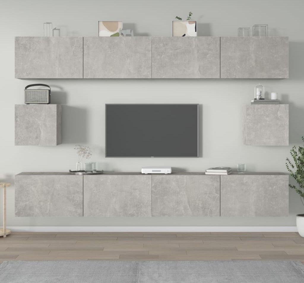 The Living Store 6-tlg. TV-Schrank-Set Betongrau Holzwerkstoff