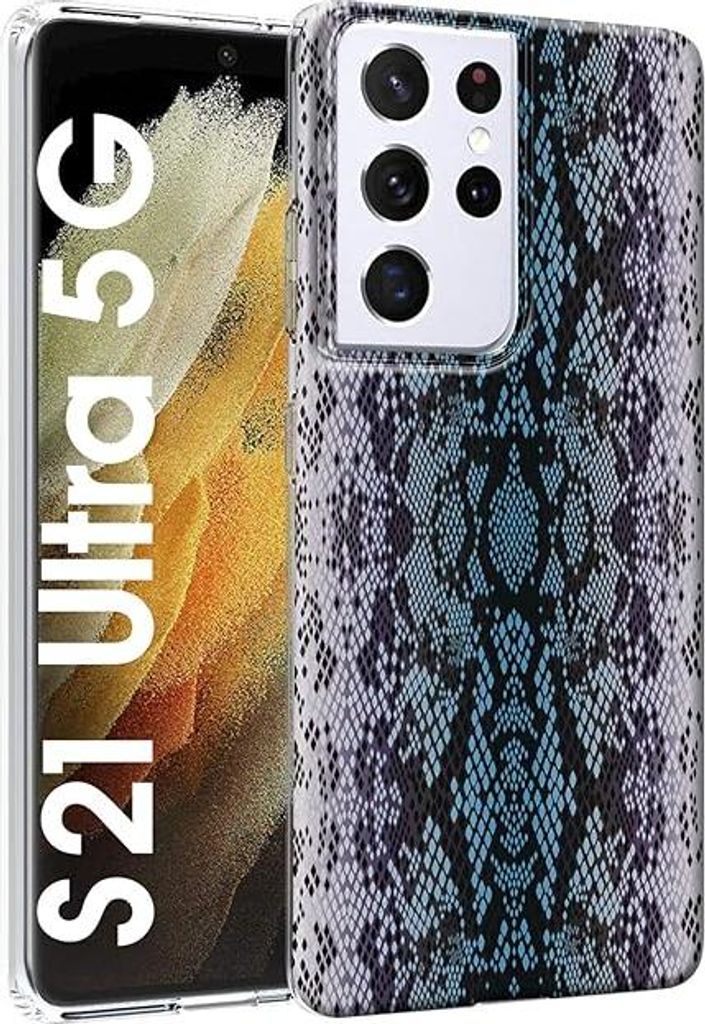Silikonhülle für Samsung Galaxy S21 Ultra 5G, Motiv: blaue Schlangenhaut