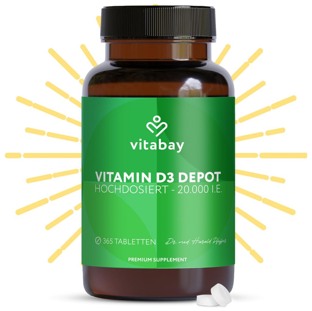 Vitabay Vitamin D3 Depot 20.000 I.E. – 365 vegane Tabletten Produktbild 