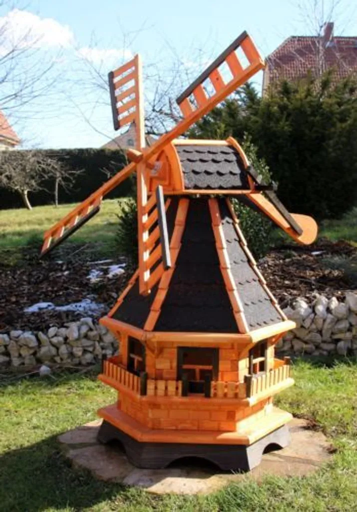 Moulin à vent de 1,30 m avec éclairage solaire noir type 18 décoratif