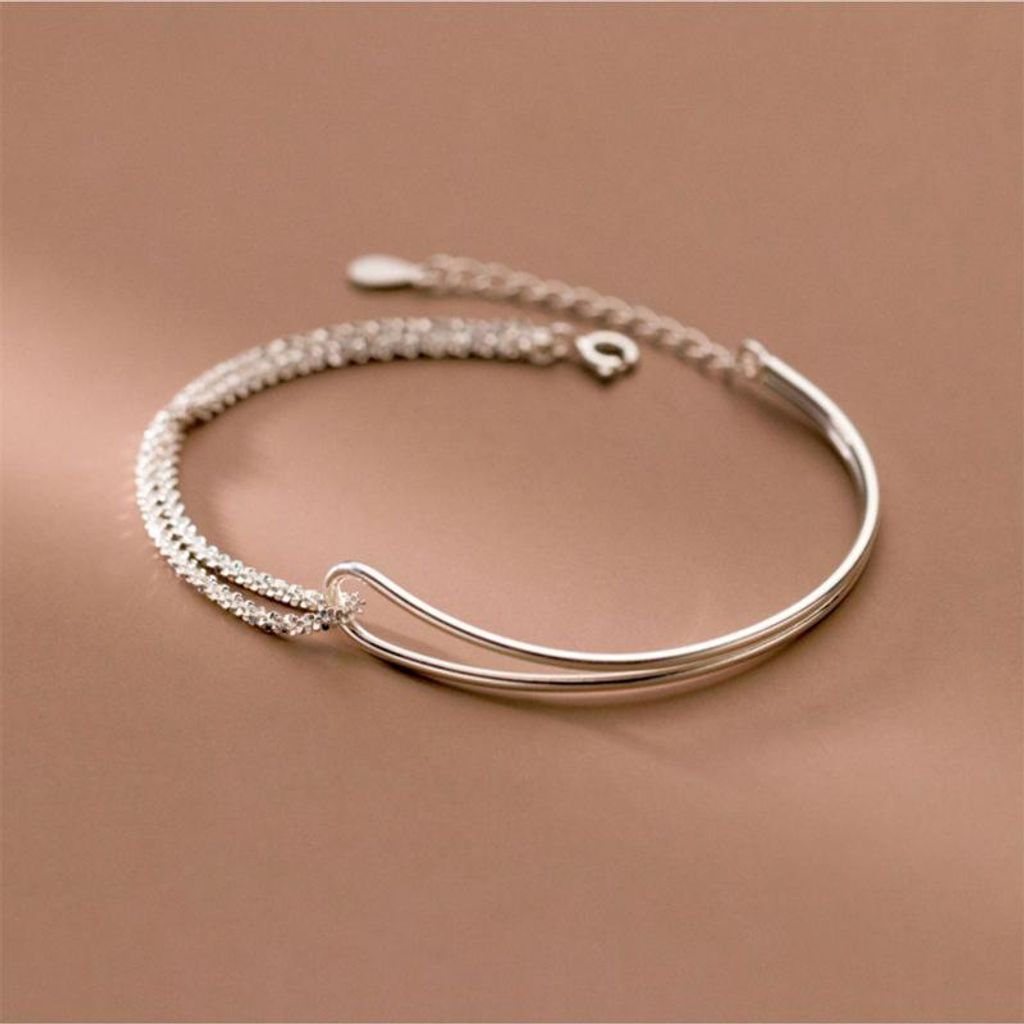 Eleganter Damen Armreif mit Doppel-Kette – Silberfarben, verstellbar, J0757