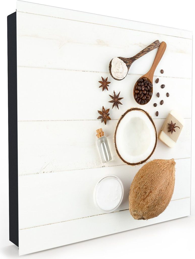 Nachbildung-Schlüsselkasten, Magnetpinnwand und Memoboard mit Glasfront Motiv Kokosnussprodukte