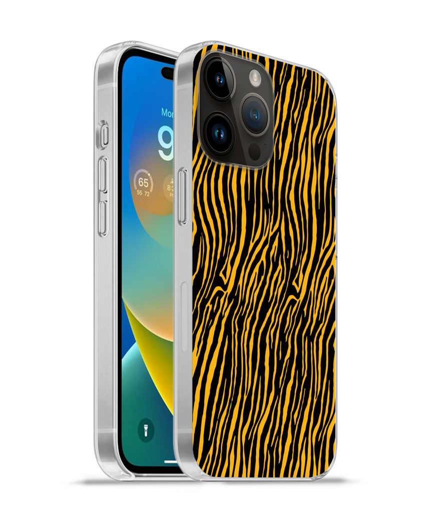 MuchoWow Handyhülle Schutzhülle Hülle für Apple iPhone 14 Pro Max Tigerdruck - Schwarz - Orange Silikon Softcase Handy Hülle - Hardcover