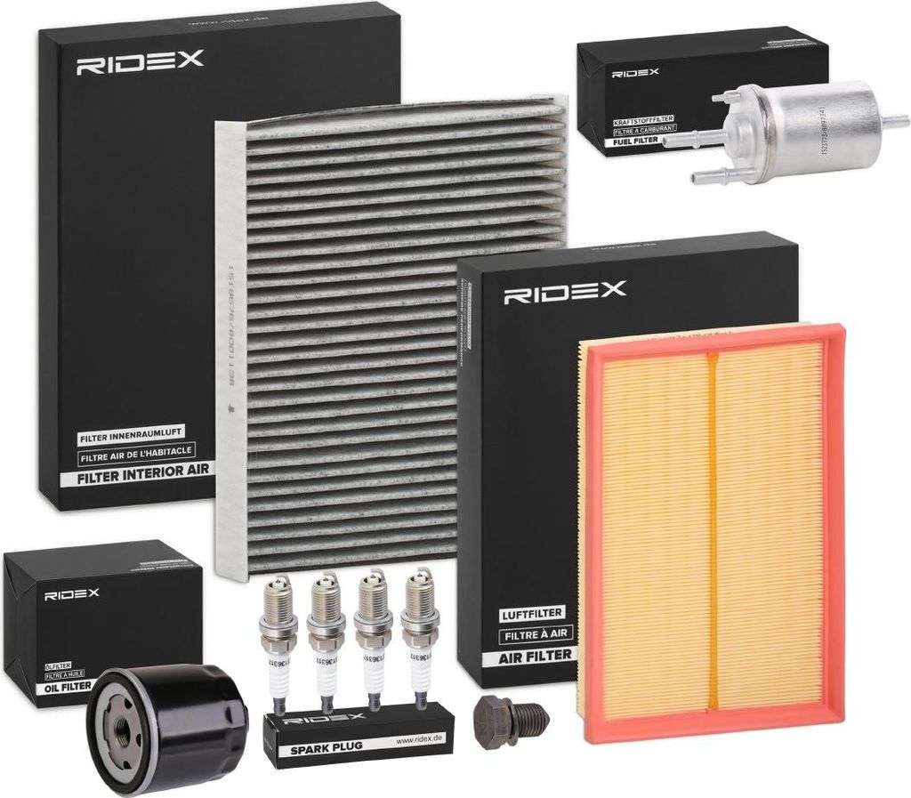 RIDEX Inspektionspaket Filterset für VW POLO (9N) Polo Limousine (9A4, 9A2, 9N2, 9A6) für SKODA Fabia I Combi (6Y5) FABIA (6Y2) FABIA Stufenheck ...