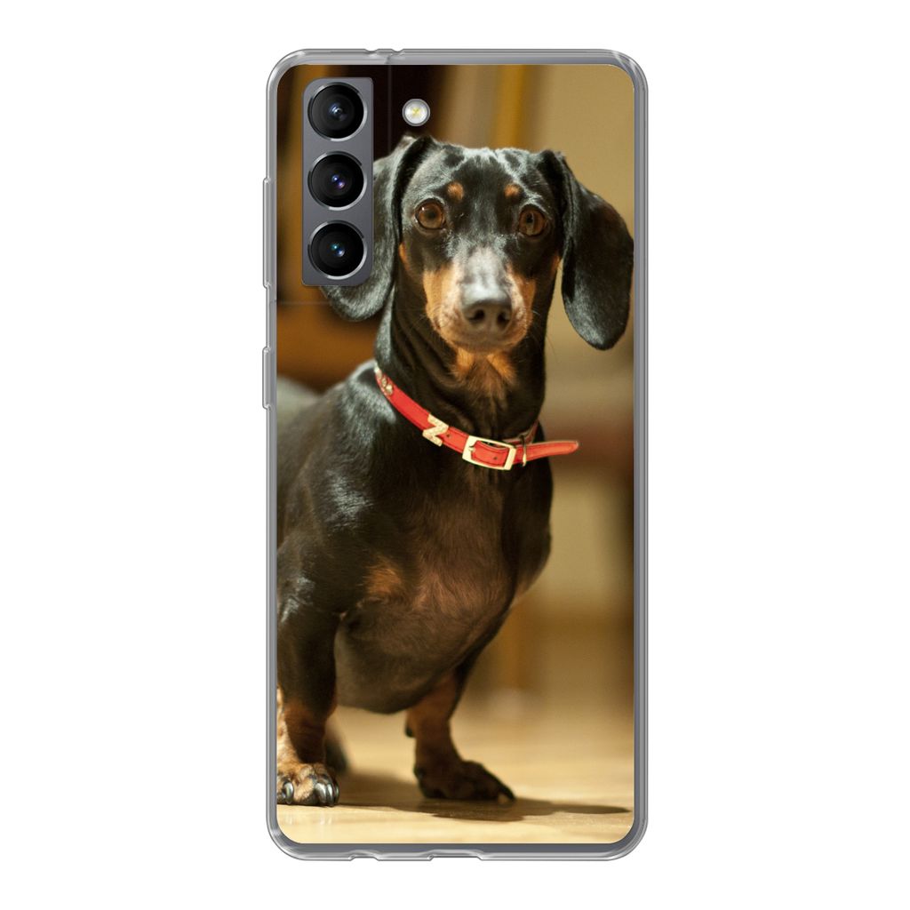 MuchoWow Handyhülle Schutzhülle Hülle für Samsung Galaxy S21 Porträt eines schwarzen Dackels Silikon Softcase Handy Hülle - Softcase