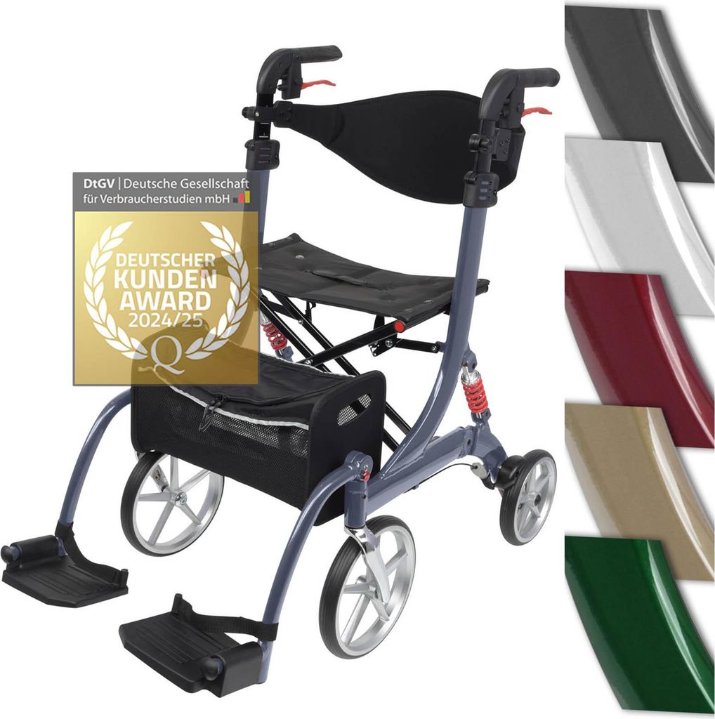 2 in 1 Rollator-Rollstuhl SPRING VARIO - Leichtgewicht Rollator mit Rollstuhlfunktion & Komfort-Federung - Modell S Graphitgrau - Bescomedical