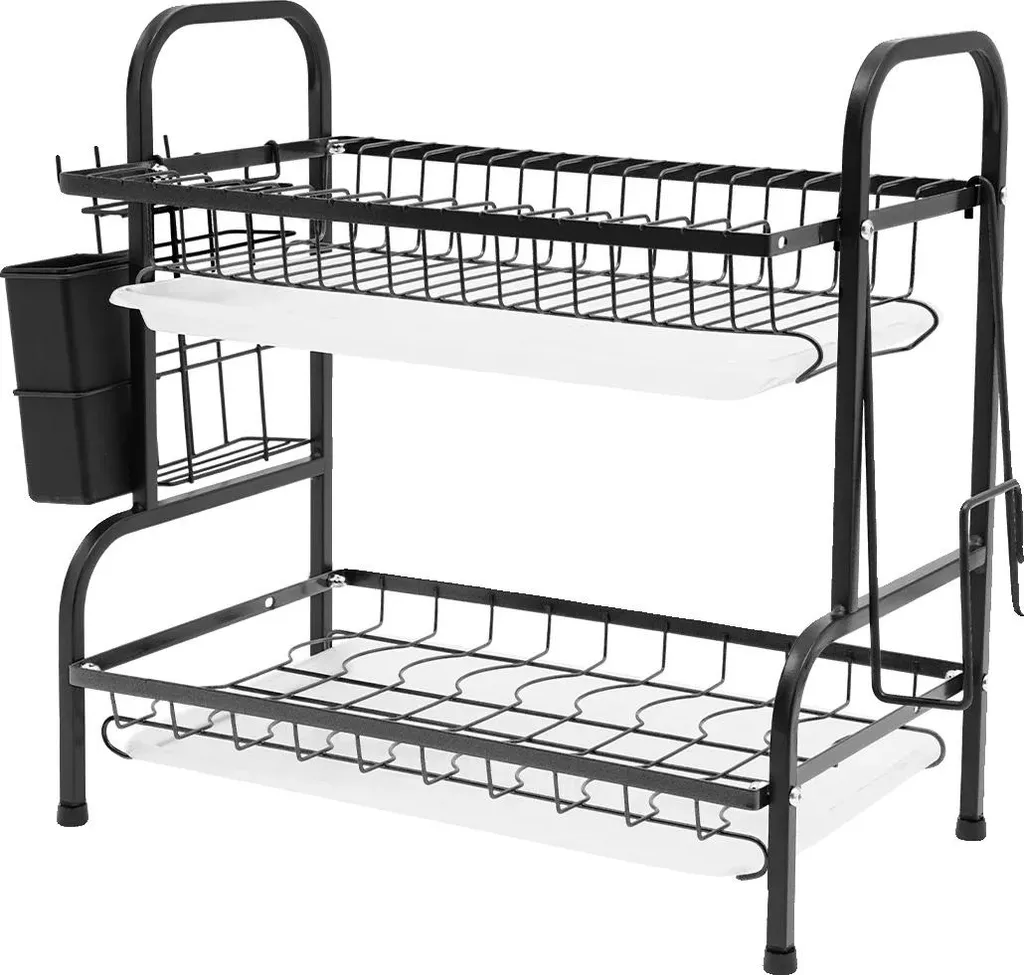 Scolapiatti Design Nero 2 Piani - Struttura Acciaio Extra Robusta