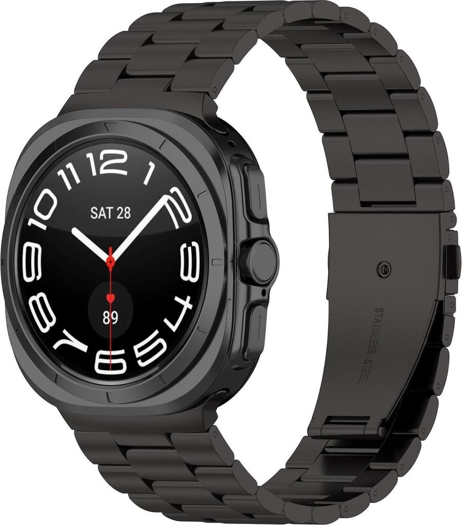 Für Samsung Galaxy Watch 8 / 8 Classic Three Bead Edelstahl Ersatz Smart Watch Arm Band mit Tool Schwarz