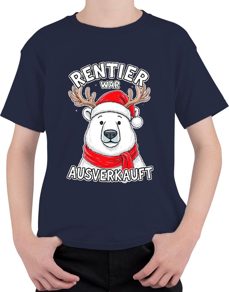 Rentier war t Weihnachten Geschenk Eisbär lustig Retro Uni Kinder T-Shirt, Navy, 152