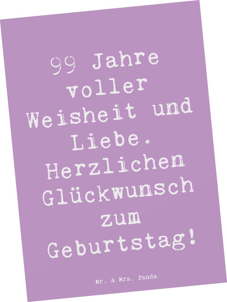 Mr. & Mrs. Panda Postkarte Spruch 99. Geburtstag - Lavendeltraum - Geschenk, Ansichtskarte, Fotokarte, Alter, Happy Birthday, Lebensjahre feiern, E...