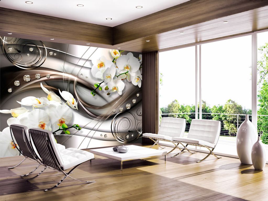 Vlies Fototapete 400x280 cm Tapeten Wandtapete XXL Orchidee Blumen Abstrakt Diamant b-A-0150-a-b
