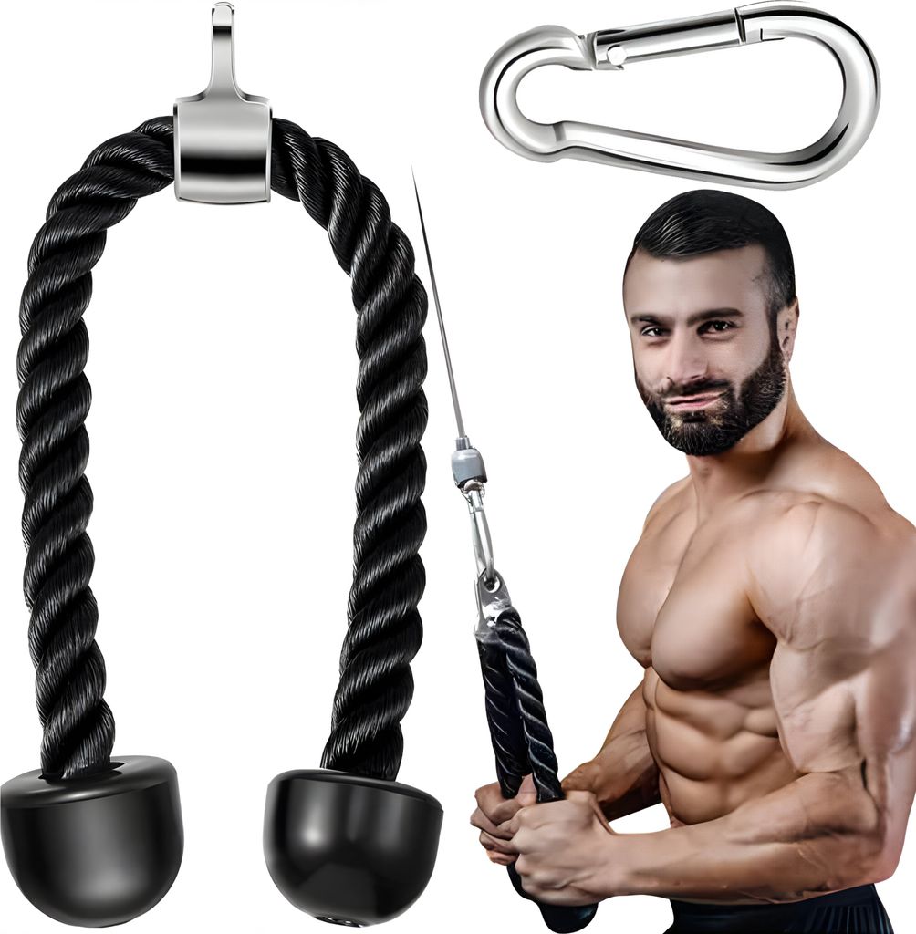 Trizeps Seil Trizepsseil Pull Down Training 90cm Nylon Seilzug Fitness Kabelzuggriff Doppelgriff Rutschfeste Kabelbefestigung Fitnessstudio Retoo