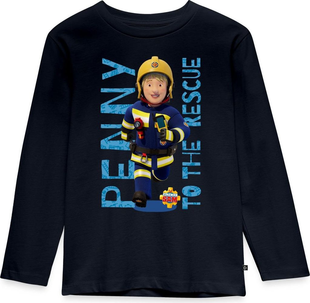 Spreadshirt Feuerwehrmann Sam Penny To The Rescue Kinder Premium Langarmshirt, 122/128 (6 Jahre), Navy
