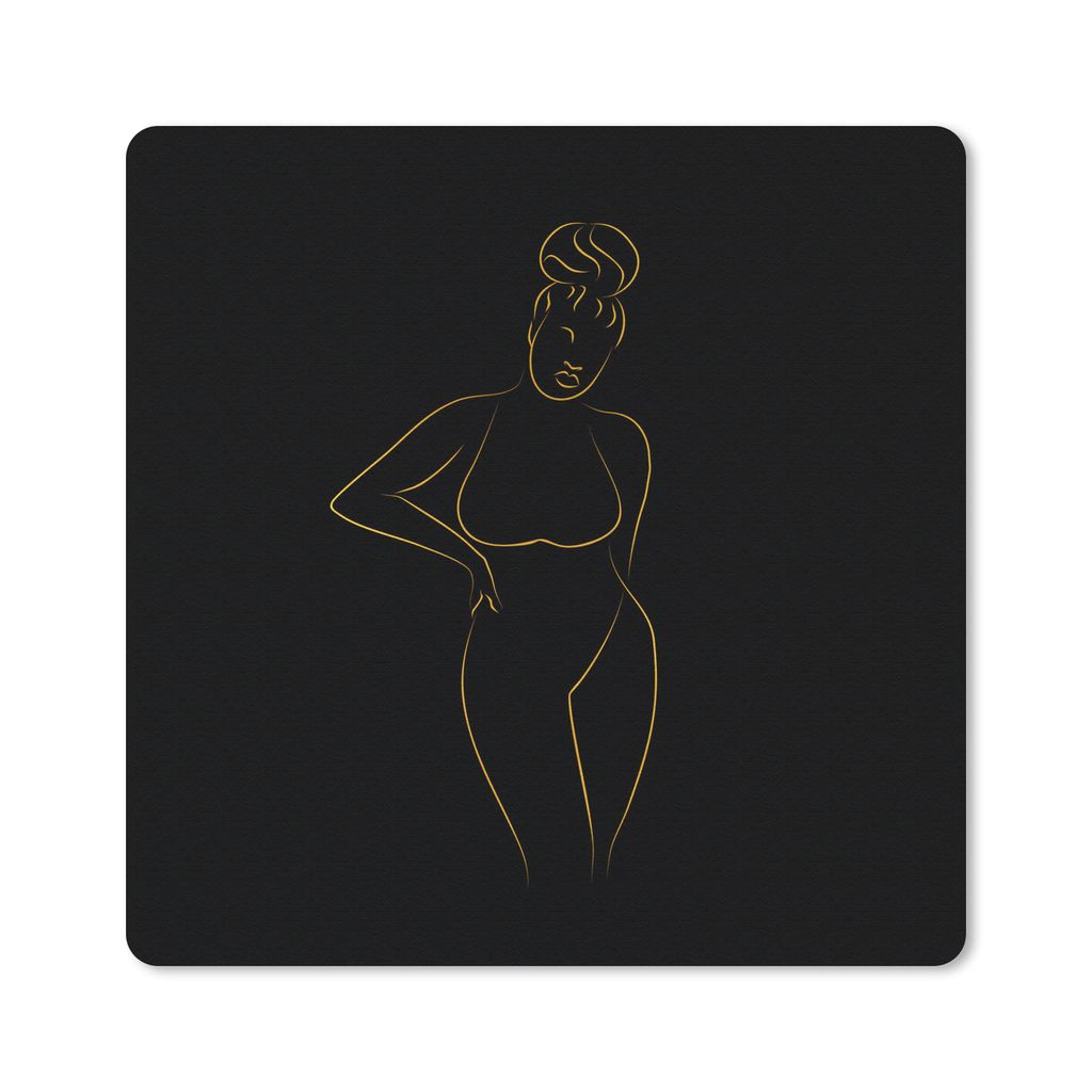 MuchoWow Mauspad Mousepad Frau - Schwarz - Gold - Strichzeichnung 30x30 cm - Mousepads - Maus Mat - Pad - Mausunterlage - Gaming