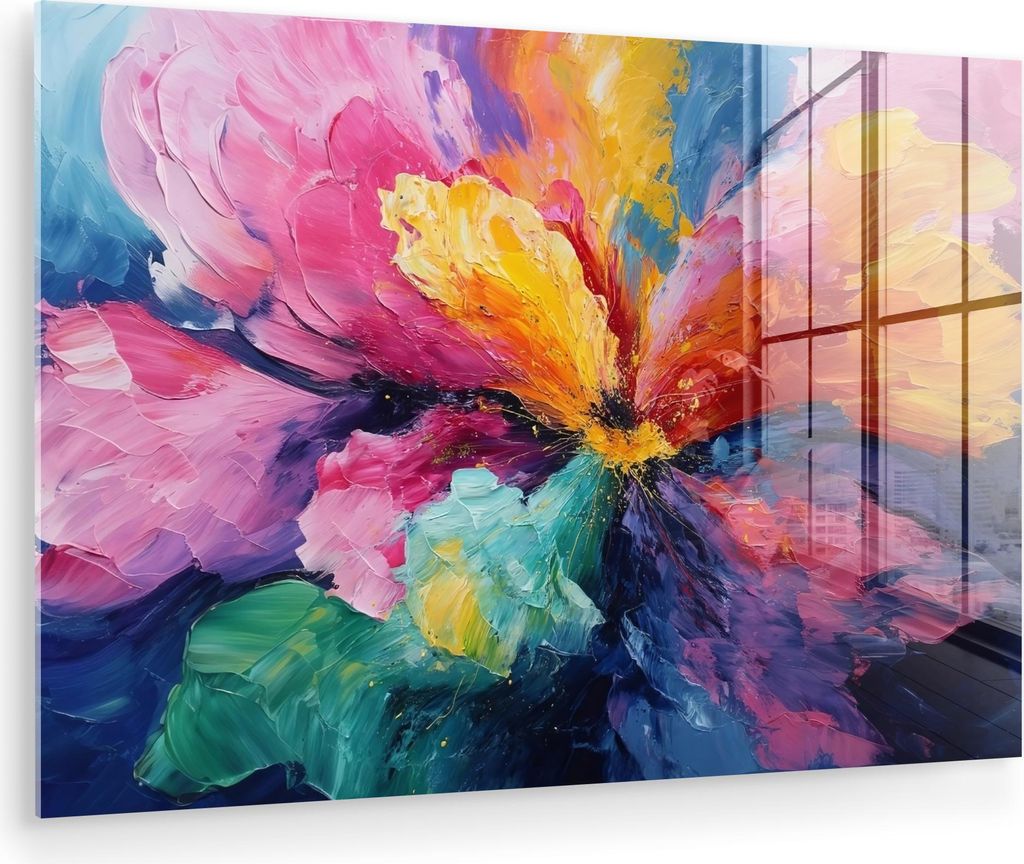 MuchoWow Glasbilder - Bilder auf Wandbild - Foto auf Glas Blumenexplosion - Mehrfarbig - Bewegend 30x20 cm Wanddekoration aus Glas - Acrylglasbild ...