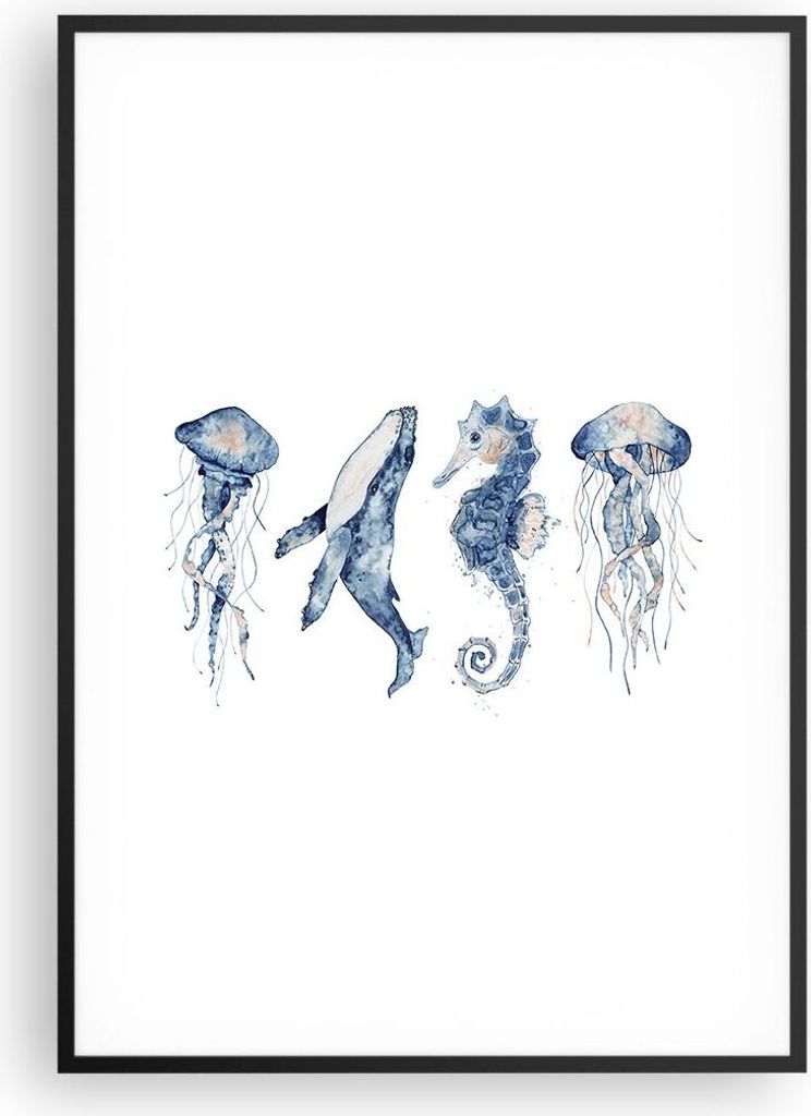 Gerahmtes Poster - Schwarzer Rahmen - Tiere Marine Kinder - 70x100 cm - Wand Bild - Wanddeko - Wandbilder - Kunstposter - Wandposter - Bilderrahmen...