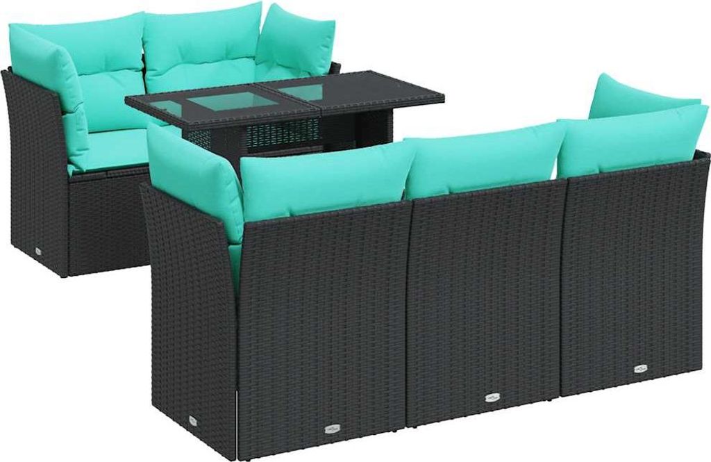 vidaXL 6-tlg. Garten-Sofagarnitur mit Kissen Schwarz Poly Rattan
