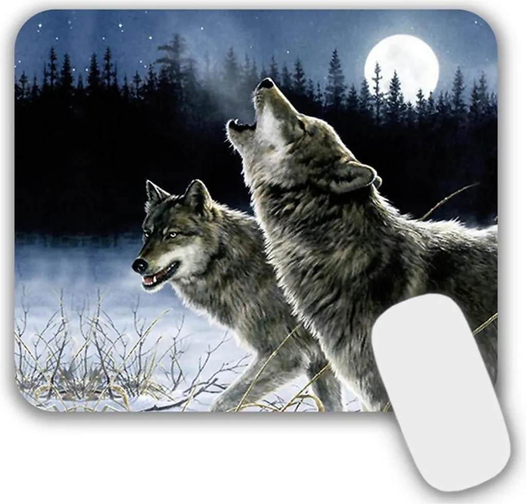 Petit tapis de souris loup 24x20 cm antidérapant en élasthanne souple