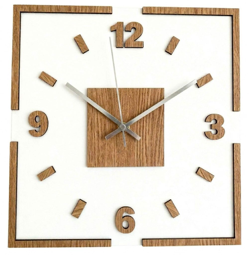 Quadratische 3D-Wanduhr | LONDON Silberne Hände 20 cm