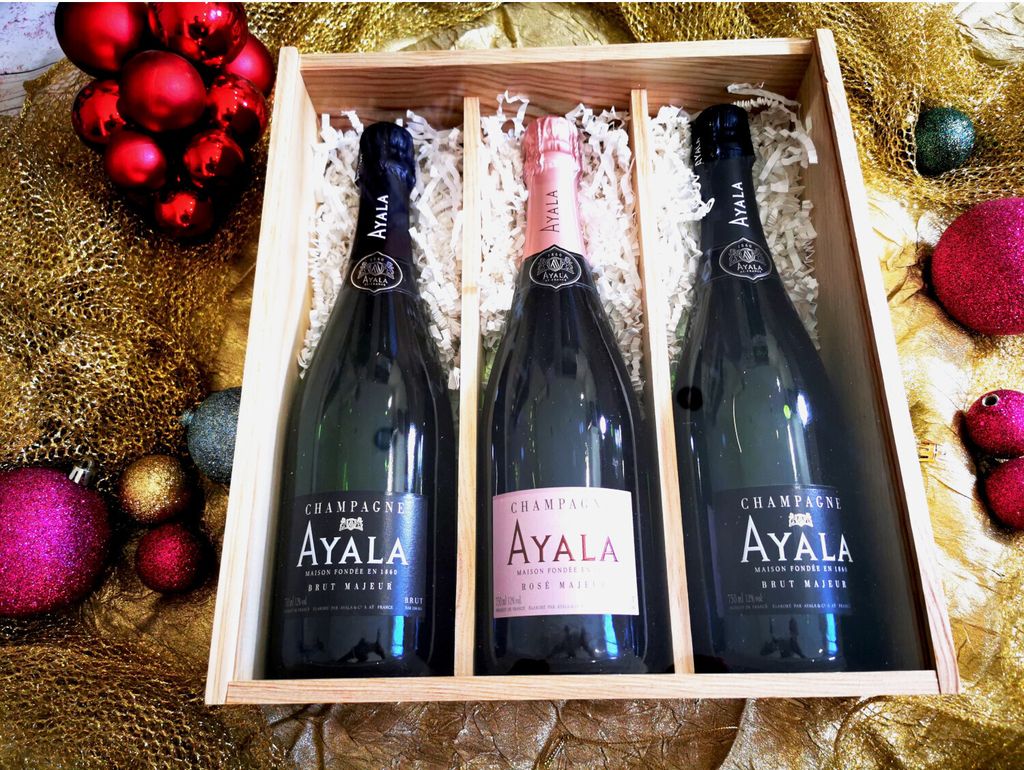 Geschenkbox Champagner Ayala / 2 Brut / 1 Rosé / Transparentes Glas