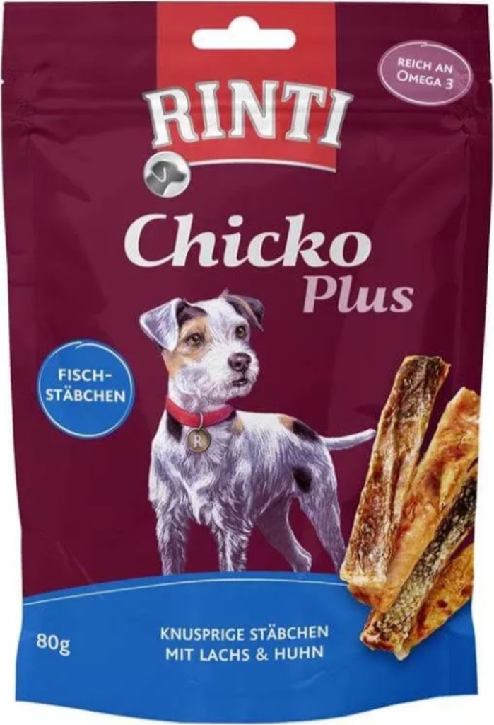 Rinti 80gx12 Chicko Plus Fischstäbchen Lachs & Huhn