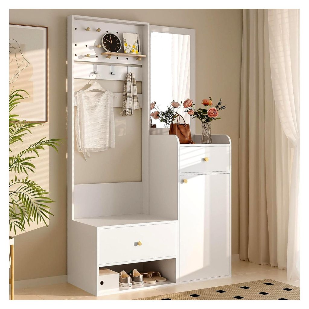 Garderobenset mit Spiegel, Haken, Schubladen und Türen für den Eingangsbereich