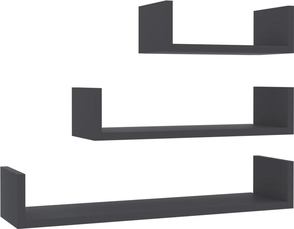 vidaXL Wandplanken, 3 stuks, grijs, houtvezel Productafbeelding 