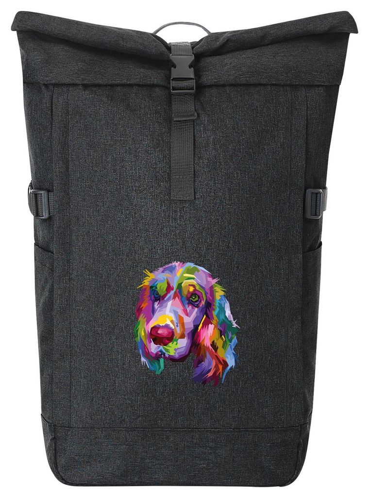 Huuraa Kurierrucksack Cocker Spaniel Colorful 30-44 Liter Black Melange Fairtrade Rolltop Rucksack Geschenkidee