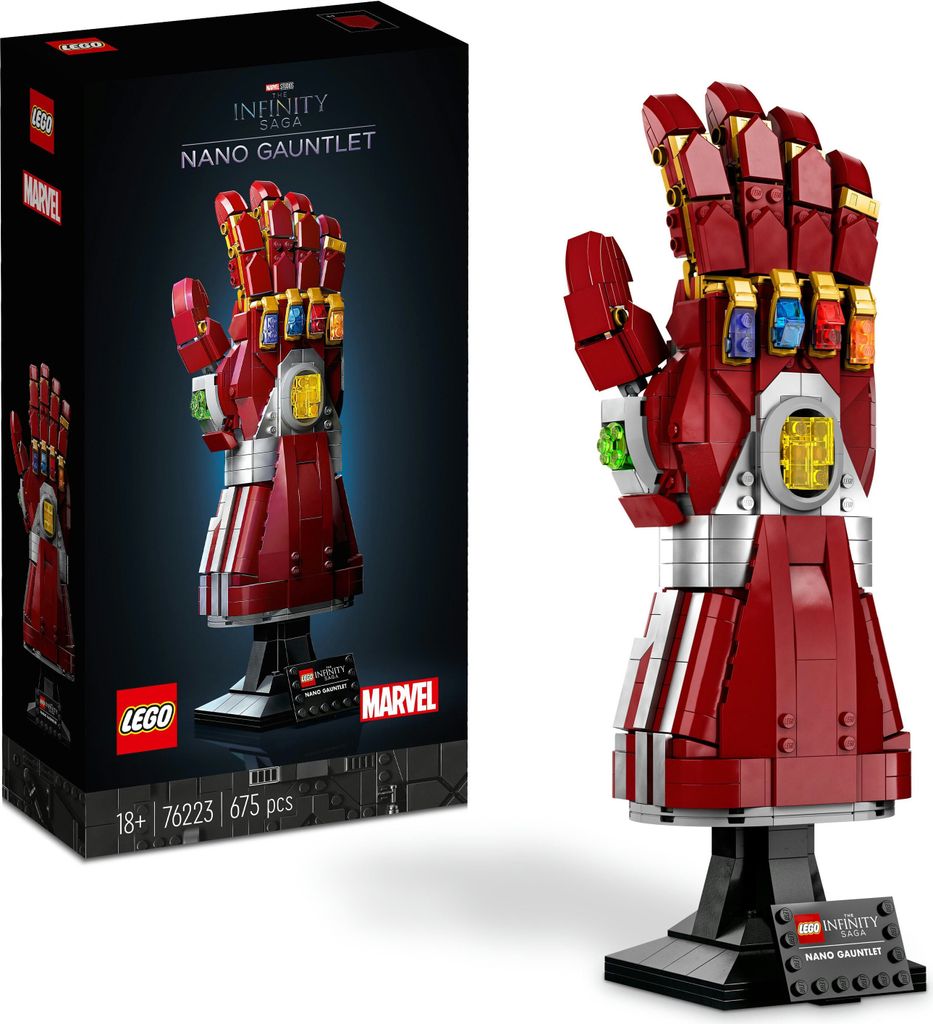 LEGO Marvel Iron Mans Nano Handschuh, Baubares Iron Man-Modell mit Infinity-Steinen aus leuchtende Bausteinen, inspiriert von „Avengers: Endgame...