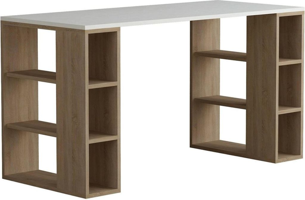 Schreibtisch Betelgeuse, Mehrzweckschreibtisch, Bürotisch für PC, Eckschreibtisch, 140x60 h75 cm, Weiß und Eiche